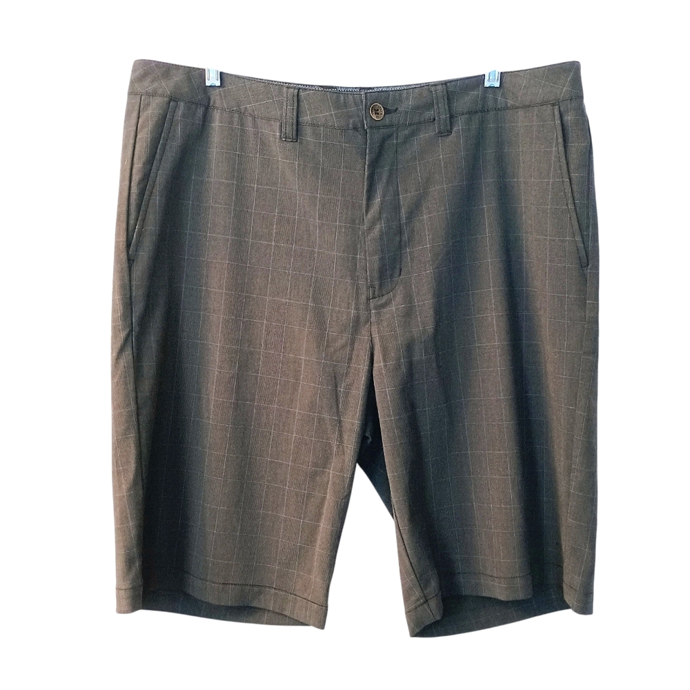 Men's Travis Mathew Dark Gray Blue Stripe Plaid Gold Shorts Size 38